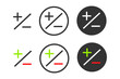 Plus - minus icon. Positive and negative symbol. Sign calculator vector.