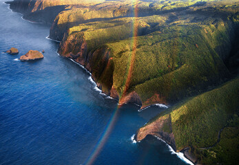 aerial view of the coastline near waipio valley on the big island - hawaii - usa