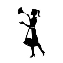 Cleaning Maid Silhouette Vector Illustration Housemaid Logo Icon Clipart
