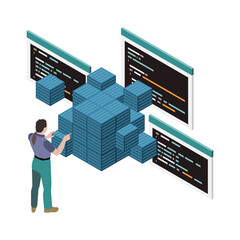 Wall Mural - Cube Programming Isometric Composition