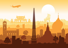 Myanmar Top Famous Landmarks Silhouette Style,travel And Tourism,vector Illustration