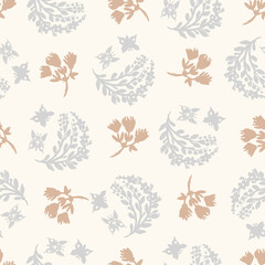 Wall Mural - Calm newborn minimal leaf foliage seamless pattern. Gender neutral baby nursery decor background. Scandi style sketch wallpaper background tile or toddler inclusive apparel fashion.