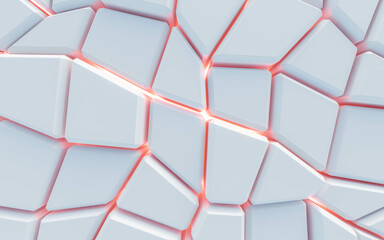 Wall Mural - white geometric tile objects with red back lighting lava concept 3d render illustration