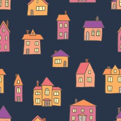 Wall Mural - Town background - vector seamless pattern