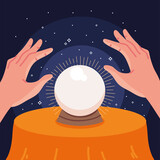 Fototapeta  - hands fortune teller and crystal ball