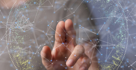 Abstract network of physical devices on the Internet using a network connection with statistics numbers 3d illustration