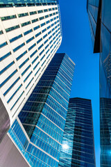 Newly developed towers of modernistic office and hotel complex at Towarowa street in booming Wola business district of city center in Warsaw, Poland