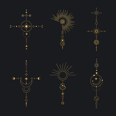 Wall Mural - set of moon and sun line art. minimal boho linear symbols. celestial mystic element. vector line art