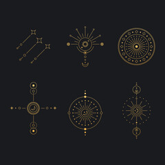Wall Mural - set of moon and sun line art. minimal boho linear symbols. celestial mystic element. vector line art