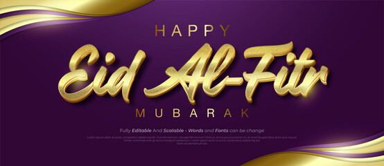 Luxury text Eid Al fitr with gold effect 3d letter editable text style