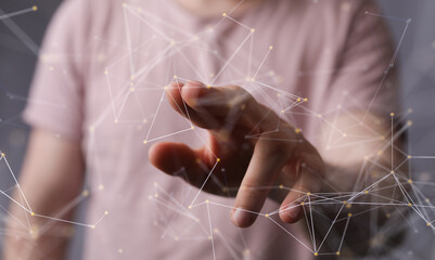 network holding in hand 3d connection data