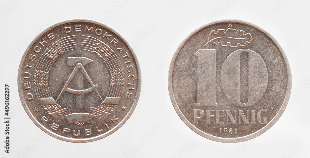 Stock-Foto „Germany East GDR - circa 1981: a 10 Pfenning coin of the ...