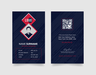 Wall Mural - minimalist ID Card Template with an author photo place | Office Id Card Layout with navy background | Employee Id Card for Business or Company