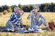 © pucko_ns - Mature couple in nature drinking wine, eating food and having fun at nature