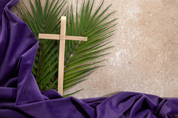 Wall Mural - Palm cross and palm leaves. Palm sunday and easter day concept.