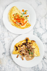 Wall Mural - omelet with mushrooms, top view