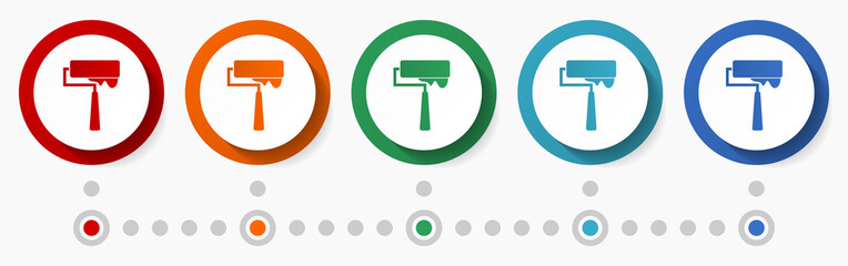 Leinwandbilder - Paint, painter concept vector icon set, flat design colorful buttons, infographic template in 5 color options