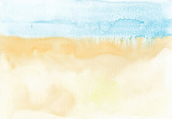 Canvas Print - Watercolor pastel yellow and blue background texture. Stains on paper, hand painted.