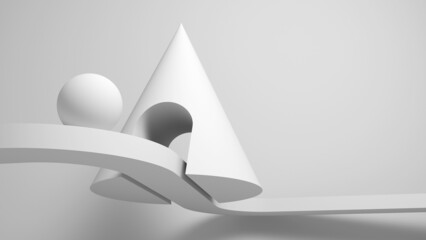 Abstract cgi installation with a ball rolling on a curved lane, 3d
