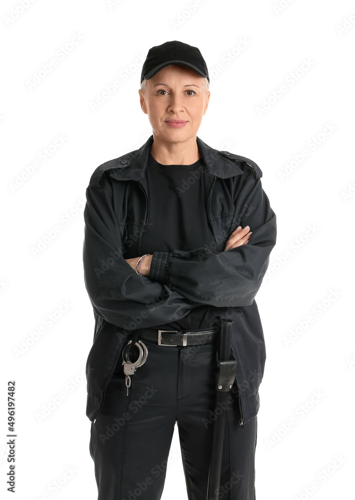 Female security guard isolated on white