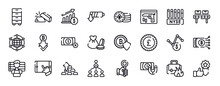 Marketing Thin Line Icons Collection. Marketing Editable Outline Icons Set. Nyse, Manufacture, Free Trade, Decline, No Money, Capital Stock Vector.