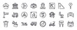 © VectorStockDesign - poi public places thin line icons collection. poi public places editable outline icons set. ascending stairs, parking, plain flag, ney, converging, fire triangular stock vector.