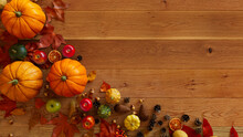 Natural Wood Surface With Fall Themed Border.