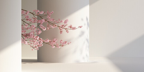 Wall Mural - japanese style architect and nature light background. for branding and product presentation.3d rende