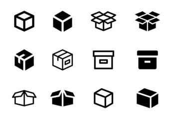Leinwandbilder - Packaging box icon collection in black and white design.