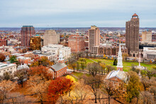 Aerial Downtown New Haven During The Fall