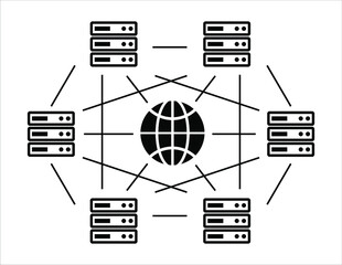 Leinwandbilder - P2p server global online linked network system computer icon design vector template. Blockchain crypto currency smart contract protocol contain cryptography hash, transaction data document.