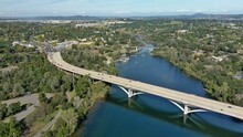 View Of The American River As It Winds Through The City Of Folsom, California.