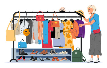 Wall Mural - Clothes and Accessories Hanging on Hanger.
