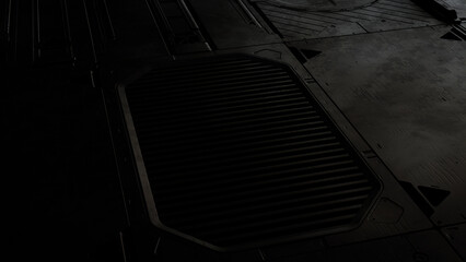 Black, Tech Wallpaper with Futuristic 3D Panels. Dark, Sci-Fi style. 3D Render.
