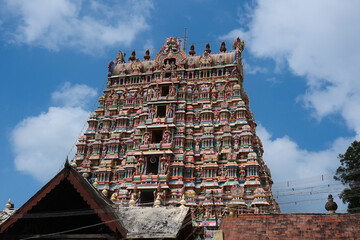 Tirunelveli Nellaiappar Temple dedicated to the Hindu deity Shiva are found in the ancient texts of the Puranas. Dravidian vintage architecture in Tamilnadu India.