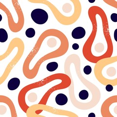 Fototapete - Abstract shapes pattern. Seamless texture with modern elements, repeating print. Endless geometric background design for textile, fabric, wrapping with dots, curves. Flat vector illustration for decor