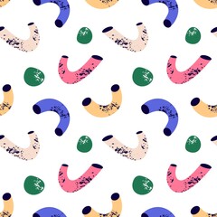 Fototapete - Seamless abstract pattern with modern shapes. Endless texture with creative elements, repeating print. Trendy geometric background design for textile. Colored flat vector illustration for decoration