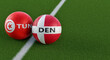 Denmark vs. Tunisia Soccer match - Soccer balls in Denmark and Tunisia national colors. 3D Rendering 