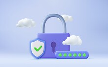3d Security Shield Lock Check Mark And Cloud
