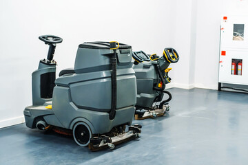 floor scrubber. Equipment for washing floors in industrial premises. Close-up