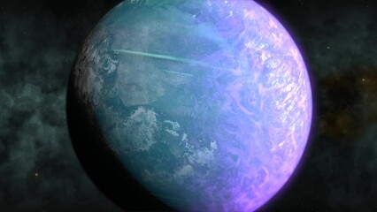 Wall Mural - Close up of unexplored rotating super earth like exoplanet in distant space, CGI, universe