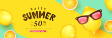 Summer Sale Banner Background With Funny Lemon Decorate