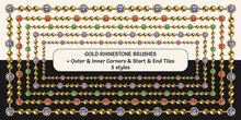 Pattern Gold Brushes With Color Rhinestones, Metal Beads. Colors Of Crystals Are Colors Of Amethyst, Ruby, Emerald, Sapphire, Spinel Gems. Chain Brushes With Corners, End And Start Tiles.