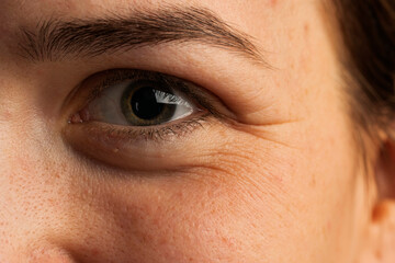 Close up of young smiling woman eye