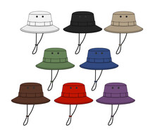 Boonie Hat ( Adventure Hat ) Template Vector Illustration Set