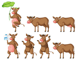 Sticker - Set of different milk cows in cartoon style