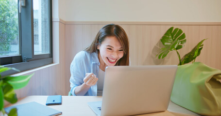 Wall Mural - asian woman use laptop computer