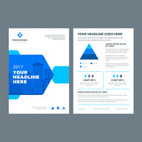Fototapeta  - Blue brochure annual report flyer design template, vector abstract flat background with logo design.