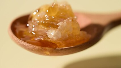 Wall Mural - honey pouring , honeycomb close up ,sweet food breakfast