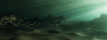 Rugged Landscape Terrain Underwater Dark Scene.